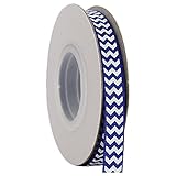 Grosgrain Chevron Striped Ribbon by Threadart 3/8' - 10 Yards - Blue and White - for Bows, Gift Wrapping, Hair Clips, and More