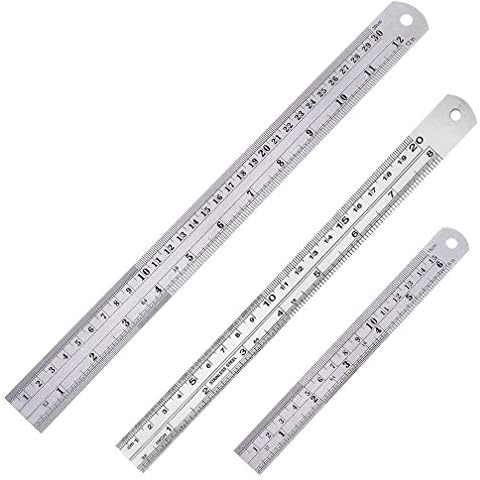 SACONELL 3 Pieces Stainless Steel Ruler30cm(12 Inch) +20cm(8 Inch) +15cm(6 Inch) Metal Rulers with Conversion TablePerfect Straight Edge for Easy Measurements HEAVY Duty 100% Stainless Steel Cover
