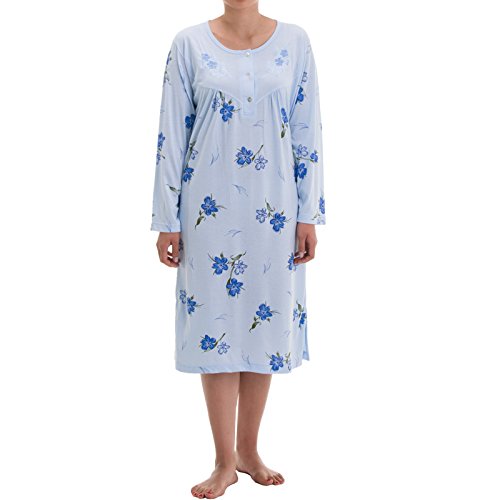 Lucky Brand zeitlos Chemise de Nuit Dames Douce Manches Longues Vêtement de Nuit, Farbe:Hellblau, Größe-Damen:2XL