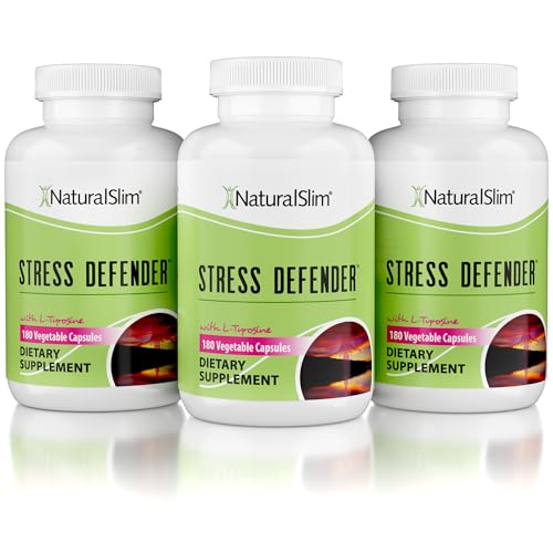 NaturalSlim Stress Relief Supplement - Stress Defender, High Cortisol Reducer, Control Cravings, Sleep & Metabolism Support with Vitamin B5 Pantothenic Acid & L Tyrosine 180 Vegetable Capsules 3 Pack