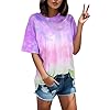 Women's Tie-Dye T Shirts Crew Neck Comfortable Summer Casual Tops Short Sleeve Looose Blouses Comfortable Breathable Tees Lightweight Short Sleeve Shirt Leisure Breathable Shirt, purple, XXL #2