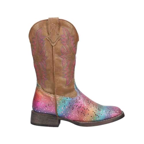 ROPER Kids Girls Rainbow Glitter Square Toe Casual Boots Mid Calf - Brown, Multi