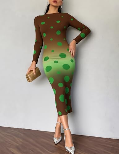 stylewe Elegant Long Sleeve Bodycon Maxi Dress Slim Fit Printed Dresses Going Out Outfits for Women3