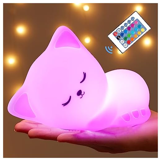Mubarek Night Light for Kids Lamp+Baby Night Light, 16 Colors Cute Night Light Lamp Nursery Lamp, Tap Control Hello Kitty Stuff for Teen Girls, Remote+USB Kawaii Stuff Cat Stuff, Kids Night Light
