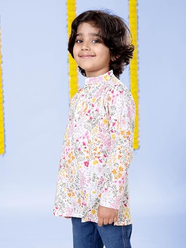 Image of KiddoPanti Boys 100% Cotton Ethnic Motif Printed Short Length Kurta