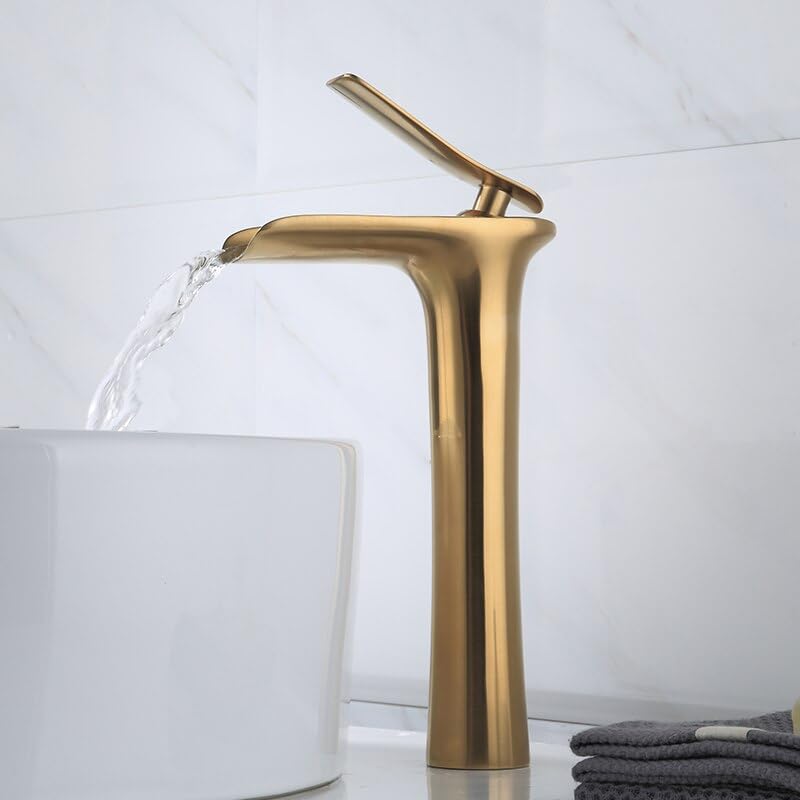 Mitigeur de lavabo compact anti-éclaboussures à flux cascade or et noir
