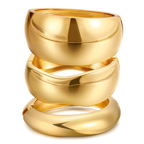 Image of Chunky Gold Bangle Bracelets for Women, Dainty 14k Gold Plated Big Stackable Bangles Set, Trendy Statement Cuff Bracelet Stack Fashion Jewelry Gifts