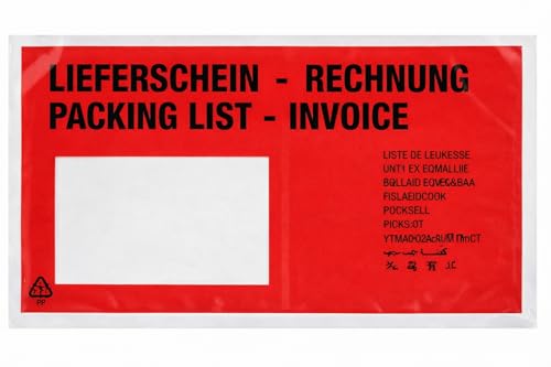 baytronic Dokumententaschen, DIN lang, rot schwarz bedruckt Lieferschein/Rechnung (1000 Stück)