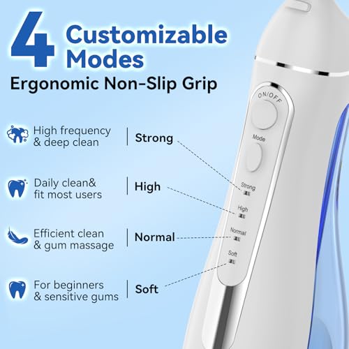 Image of Cordless Portable Water Flosser with 300ML Tank: Rechargeable Oral Irrigator with 5 Tips for Travel, Braces Care and Sensitive Gums, IPX7 Waterproof Teeth Cleaning Device(White)