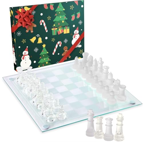 Srenta Fine Glass Chess Set Game, Modern Clear Chess Set, Deluxe Chess Set Glass Chess Board Set with Solid Clear & Frosted Chess Glass Pieces | 9.7’’ Crystal Chess Boards Sets, Felt Padding Included - Thumbnail 7
