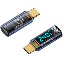 USB-C to C Adapter with LED Display Power Meter Tester, PD 240W USB Type C Male to Female Connector for iPhone 16/16 Plus/15 Pro/15 Pro Max, iPad Air/Pro,Support Voltage Smart Display 2Pack