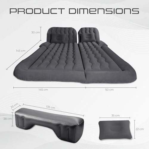 Image of amazon basics SUV Car Inflatable Bed | 2 Air Pillow & Air Pump | Car Sleeping Bed for Kids | Car Back Seat Bed | Quick Inflatable Bed | Car Bed for Trip, Camping, Picnic, Pool & Beach Pack of 1 Black