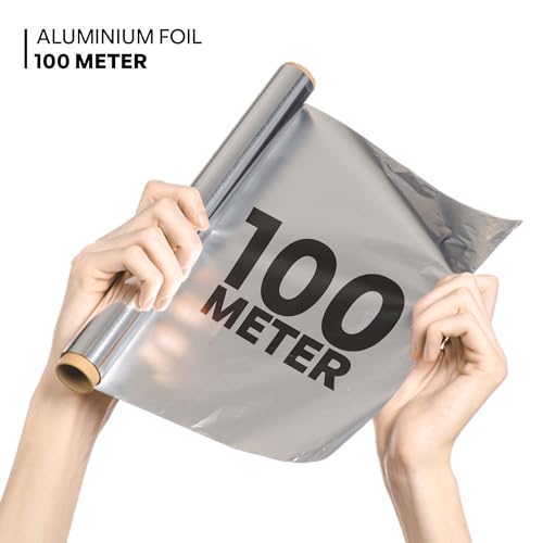 Image of House Wrap Aluminium Foil 100 m, Aluminium Foil Paper for Food Packing, Cooking, Baking | Super Saver Family Pack | Foil Paper for Food Wrap 11 Microns (Pack of 1)