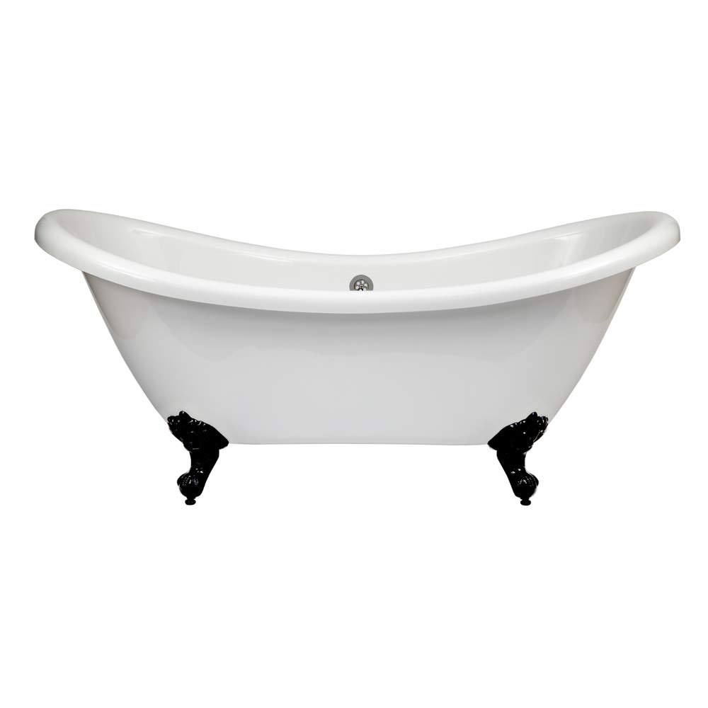 Milano Legend White 1750mm x 730mm Double Ended Freestanding Slipper Bath Black Ball Claw Feet
