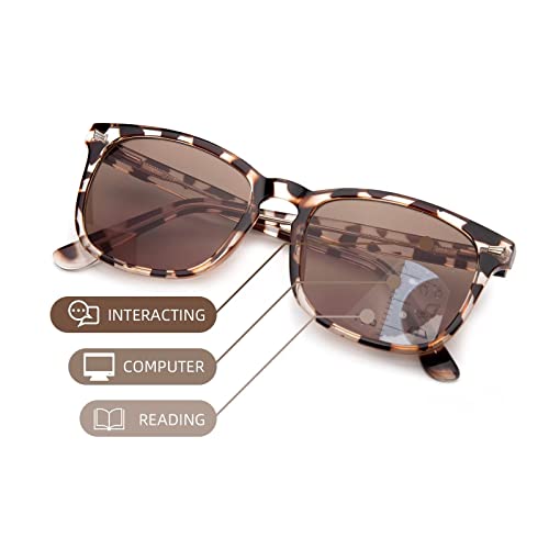 Liansan Progressive Multifocal Reading Sunglasses For Women Men With Spring Hinge Acrylic Frame Uv400 Trifocal Sun Readers Tortoise For 20Ft Distance 2.50X #TOP4