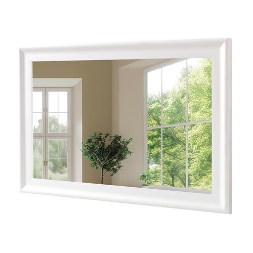 White Wood Mirror for Bathroom,Rectangle Rustic 30 x 40 inch