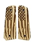 Maple American Flag Full Size 1911 Grips Checkered Engraved Textured