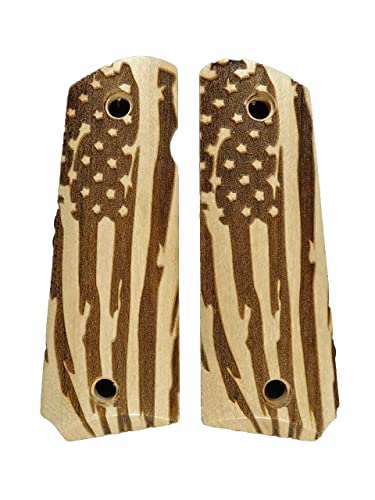 Maple American Flag Full Size 1911 Grips Checkered Engraved Textured #TOP17