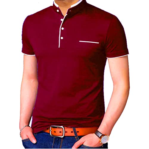 Image of Stylish and Handsome Mandarin Collar Half Sleeves T Shirt for Men Combo (Pack of 1)
