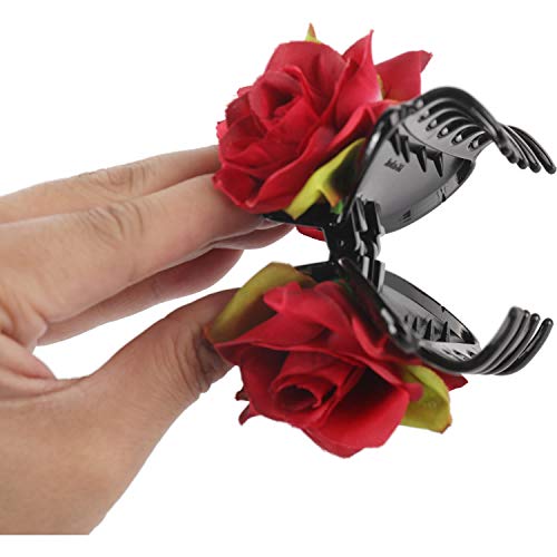 4 Pack White Pink Red Blue Rose Flower Hair Bows Clips Banana Plastic Hair Claw Jaw Barrettes Grips Clamps Ponytail Holder Buns Chignon Accessories For Women Girl #TOP4