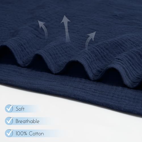 Image of Meracorallo Muslin Swaddle Blanket, 100% Cotton Receiving Blanket Soft and Breathable Swaddle Wrap for Baby Boys and Girls, Navy Blue