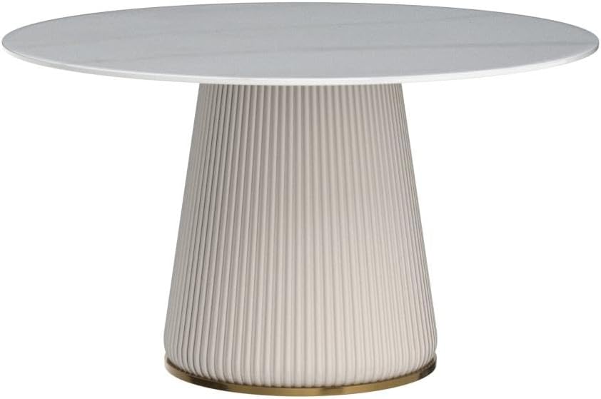 Montary 53'' Modern Round Dining Table, Marble Kitchen Table with Sintered Stone Tabletop and Cylindrical-Shape Design Carbon Steel Leather Base Dining Room Table for 6 (Only Table)