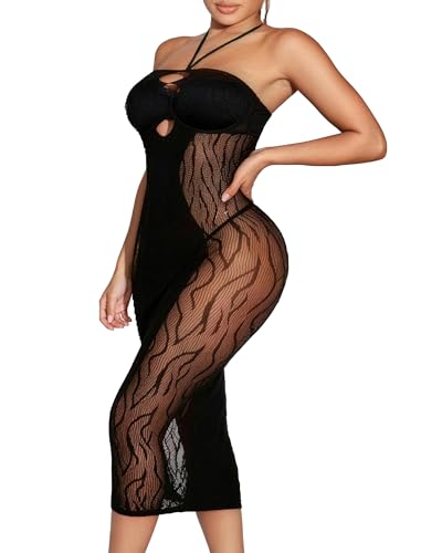 XIUSEMY Femmes Sexy Lingerie Robe Dos Nu Babydoll Moulante Chemise Noire vêtements de Nuit(Noir)