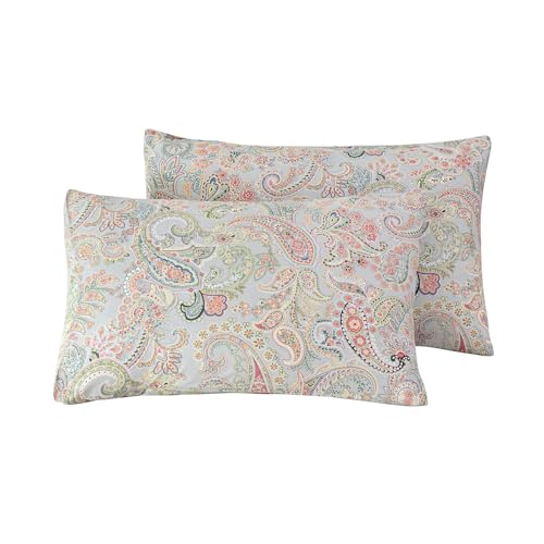 Susybao SZJRQC2023120710CA 100% Cotton Pillowcases Queen Size Set Of 2 Paisley Floral Patterned Pillow Covers Envelope Closure End Boho Flower Pillow Cases Bohemian Bed Pillow Encasement Soft cover