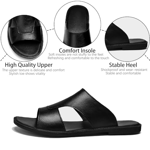 Men's Leather Cutout Slides Sandals Comfortable Lightweight Open Toe Anti-Slip Soft Bottom Slip On Slippers Summer Outdoor Casual Beach Sandals3