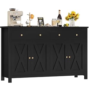 FirFurd Dressoir, 140 cm breed, keukenkast met werkblad, buffetkast met 2 laden en 4 deuren, keukenbuffet met verstelbaar rek, dressoir voor woonkamer, keuken, 140 x 89 x 40 cm