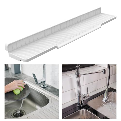 Estera de grifo para fregadero que evita salpicaduras y organiza tus esponjas en blanco 4