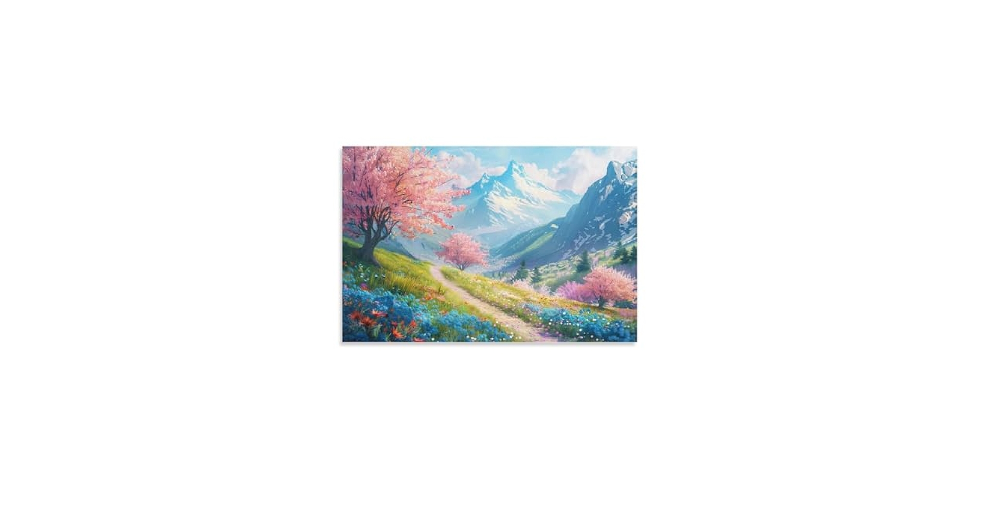 Amazon.co.jp: 絵画 山道の両側には花や木が咲き誇ります アート