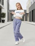 JiAmy Dziewczęca bluza z długim rękawem i spodnie bojówki stroje moda jesień casual sport streetwear 7-12 lat, jasny fiolet, 9-10 Years