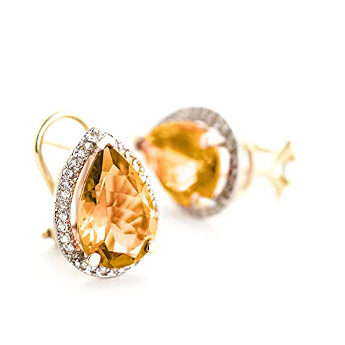 Galaxy Gold Gg 7.32 Carat 14K Solid Gold French Clips Earrings Diamond Citrine #TOP4