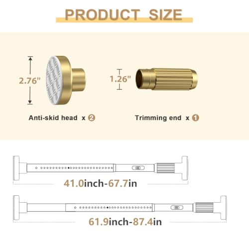 Image of Gold Tension Curtain Rod 41-84 In(4-7Ft), Curtain Rod No Drilling for Window or Bathroom,Outdoor Tension Rods for Patio, Heavy Duty Shower Rod,Rod Diameter 1.26In-One-bond stretching