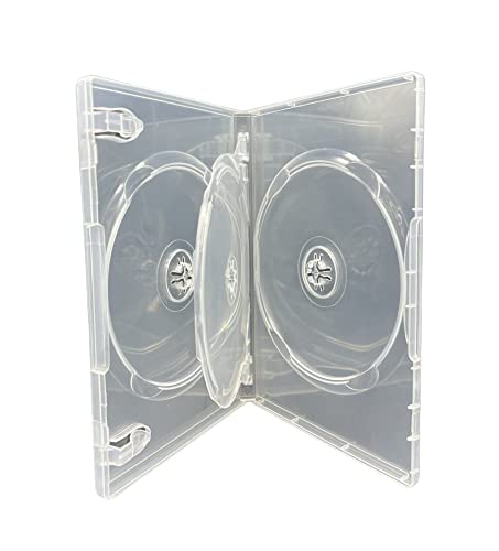 5 x 3 Disc CD DVD Blu Ray Disc Clear Cases for Holding 3 Discs. 14 mm Spine Cases With Outer Sleeve For Inlay Artwork. Replacement Cases Same Used By Major Film Studios