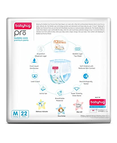 Image of babyhug Pro Bubble Care Premium Pant Style Diapers Medium (M) Size - 22 Pieces - Unisex, 590 grams