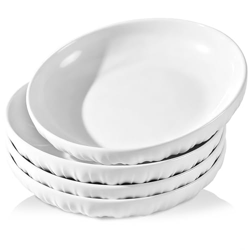 Houbobo Pasta Bowls 8 Inch Large Ceramic Salad Bowls Soup Bowls Wide White Serving Plate for Pasta Salad Dessert Pizza Fruit Noodle Set of 4 Microwave and Dishwasher Safe