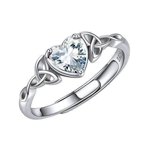 Chicsilver 925 Sterling Silver Ring For Women White Diamond April Birthstone Heart Eternity Bands Promise Rings Irish Celtic Jewelry #TOP19