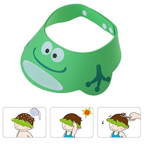 Gorro Ducha para Bebé Sombrero Ajustable del Baño Champú Casquillo Infantil Suave Creativo Animado para Niños para Lavarse el Pelo, Verde