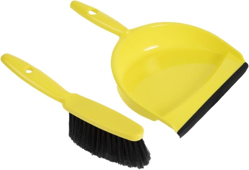 Jantex Soft Dustpan and Brush Set, Yellow, 220mm Wide, Colour Coded Cleaning, Rubberised Edge, Storage Hanging Hole in Brush and Pan Handle | CC930