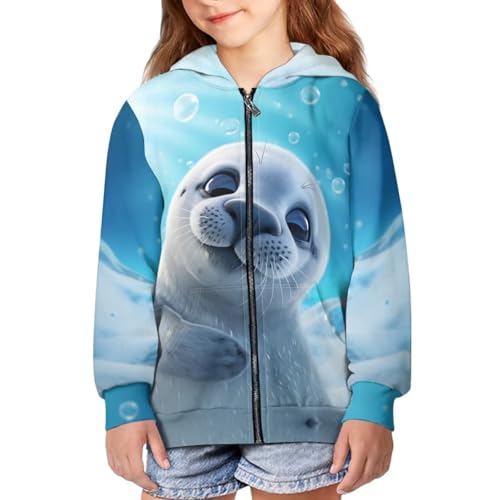 HUIACONG Harp Seal Hoodie Zip Up Teen Girls Hoodies Size 14-16 Kids Cute Sweatshirt Long Sleeve Shirt Jackets Coat Boys Full Zipper Hoody Fall Clothes Outfit Hooded Top Cardigan - Main Image
