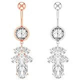 Piercing para ombligo, anillo de ombligo, acero quirúrgico, 14G, circonita cúbica en forma de lágrima, 2 regalos para mujeres