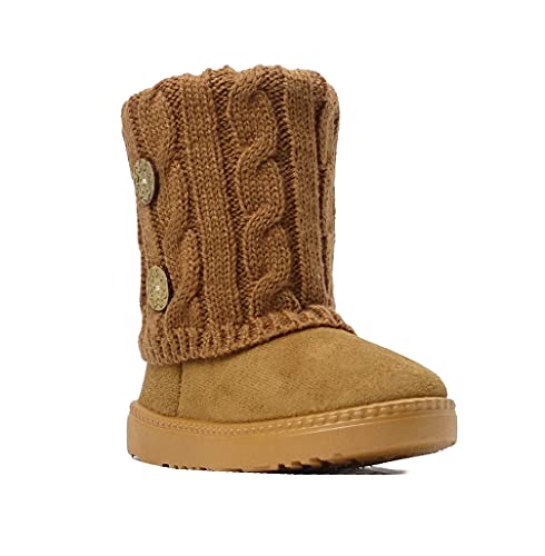 Image of REDVOLUTION Kids Boots Toddler Girls Cute 2 Buttons || Rhinestone Faux Fur Suede Knitting Shoe