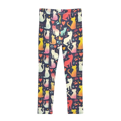 Cute Cats Girls' Leggings Toddler Doodles Hearts Kids Yoga Pants Dance Active Tights 4T2