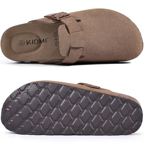 Image of KIDMI Unisex Vegan Suede Clogs Leather Mules Womens Mens Cork Footbed Potato Shoes with Arch Support
