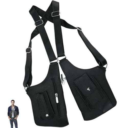 Cunguv Double Shoulder Armpit Bag Leather Underarm Bag Under Arm Pockets for Hidden Black
