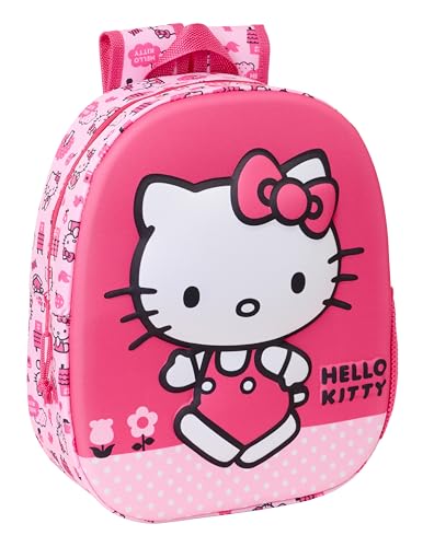 Safta HELLO KITTY 3D - Mochila Escolar, con Diseño 3D, Adaptable a Carro, Ideal para Niños de Diferentes Edades, Cómoda y Versátil, Calidad y Resistencia, 27x10x33 cm