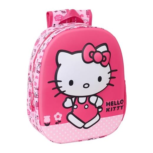 Safta HELLO KITTY 3D - Mochila Escolar, con Diseño 3D, Adaptable a Carro, Ideal para Niños de Diferentes Edades, Cómoda y Versátil, Calidad y Resistencia, 27x10x33 cm