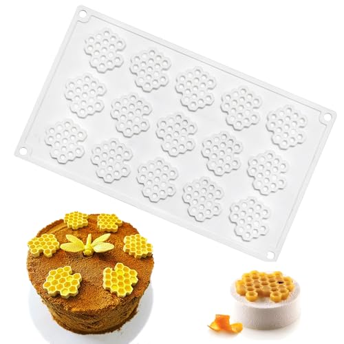 XCSJ Waben-Silikonform 15 Löcher Schokoladenform 3D-Wabenform Kuchenform Mousse Dessert Silikon Formen Backformen Silikon Diy Mold für Schokolade, Backen, Kuchen Dekorationen (Weiß 1)